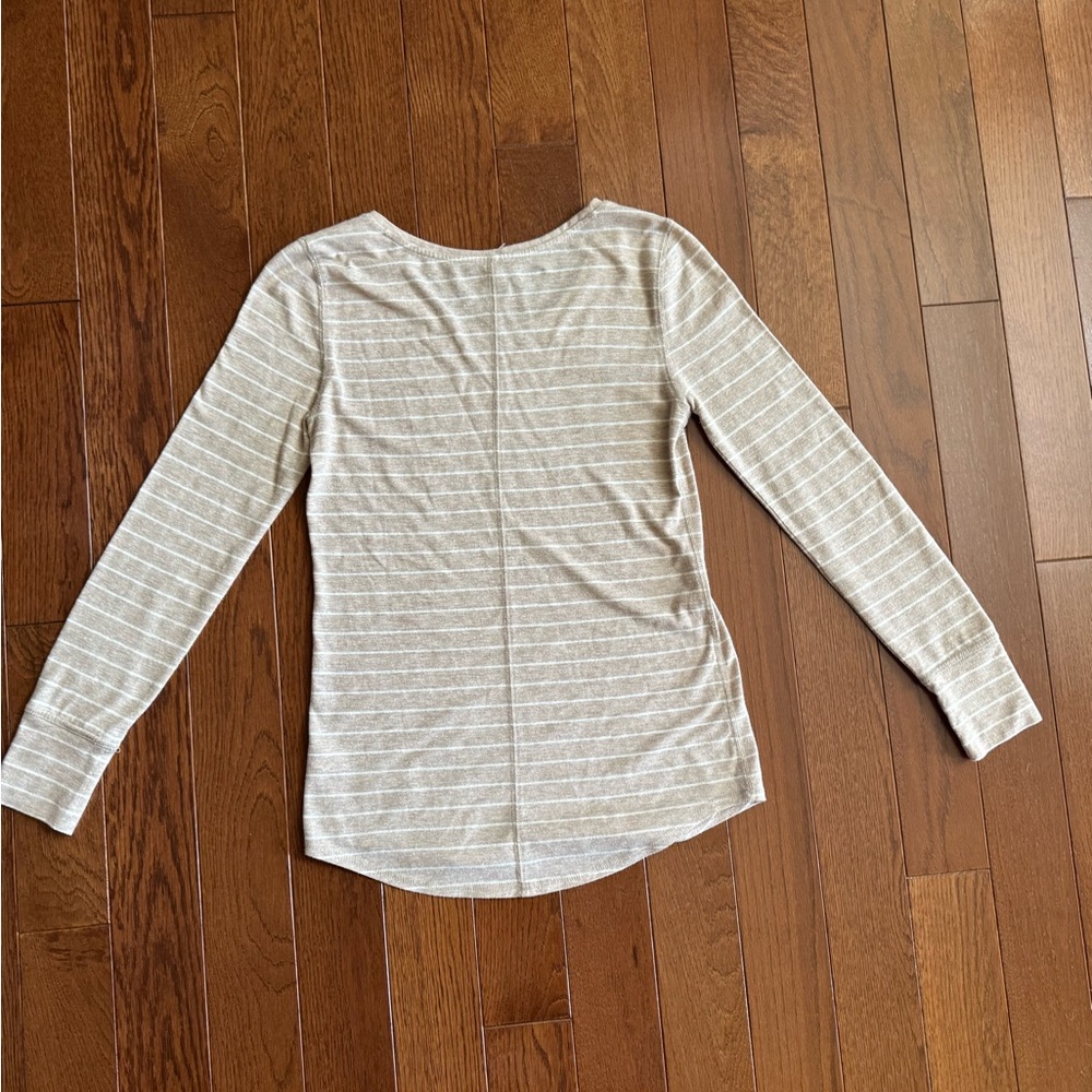 LOFT Beige Striped Long Sleeve Tee